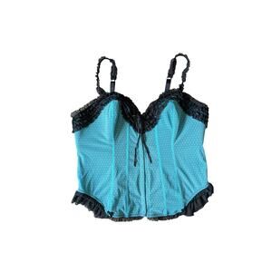 Cacique Corset Ruffle Womens 22/24 Teal Blue Satin Ribbon Renaissance Victorian